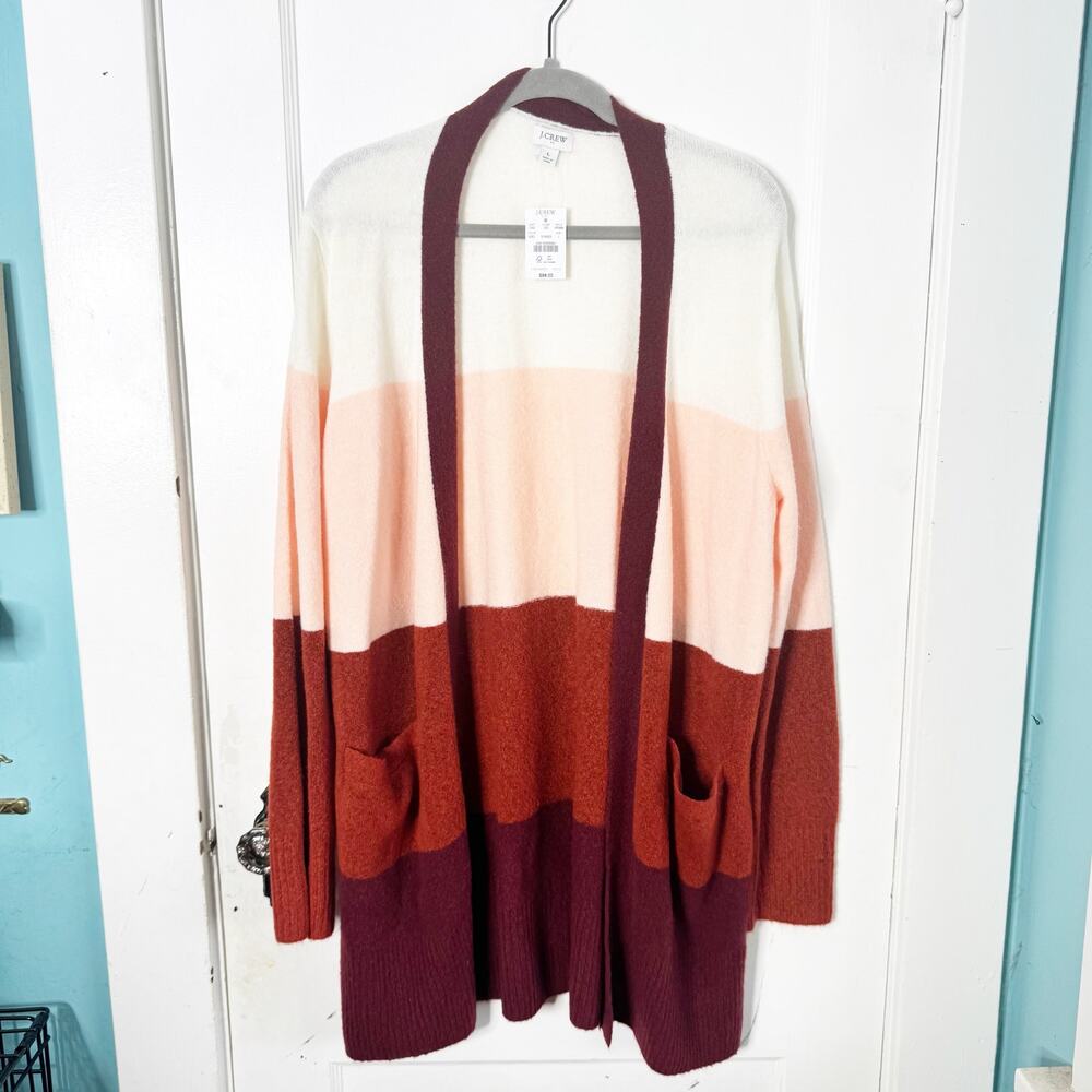 J. Crew Factory Colorblock Striped Wool Blend Cardigan Open Front NEW Size Large